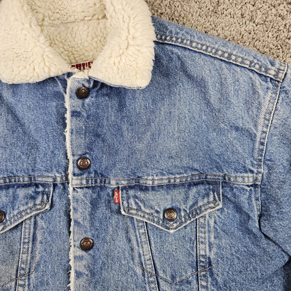 Vintage Levis Denim Sherpa Bomber Jacket Mens Large Blue USA 80s 57509